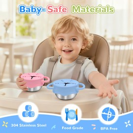 2 Pack Toddler Snack Containers –13.5oz Food Grade Stainless Steel Snack Cups for Toddlers Spill Proof with Snowflake Silicone Lids & Handles, Baby Snack Containers, Dishwasher Safe Toddler Snack Cups