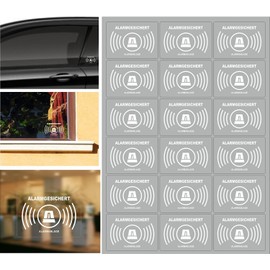 Pack of 18 Alarm System Stickers, Alarm Protected Stickers, Transparent Film for Internal Gluing and Readable from the Outside