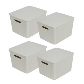 Glad Storage Baskets with Lids - Set of 4 Stackable Plastic Boxes with Handles - Decorative Shelf Organizer Bins for Bathroom and Closet, Grey, 4.7 Gallon