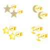 Epoch World 4 Pairs 925 Sterling Silver Earrings Gold Star