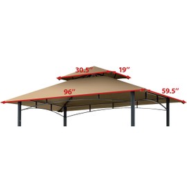 Tradesparker 5x8 BBQ Grill Gazebo Replacement Canopy Top with T-Hook,Double Tiered Waterproof Roof Gazebo Cover for Model L-GG001PST-F, Khaki