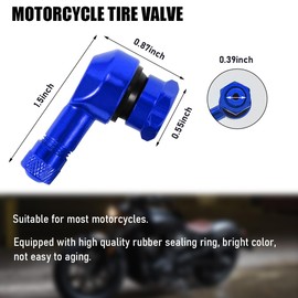 Yourkar 2 PCS Motorcycle Tire Valve Stems, 90 Degree Angle Metal Motorcycle Wheel Valve Stem, Aluminum Alloy Tire Tubeless Valve Stems with Rubber Ring, Motorcycle Accessories (Blue)