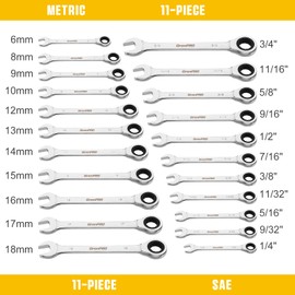 GRENPRO 23 Piece Ratcheting Wrench Set, Open End Wrench Set Metric And Standard 6-18mm & SAE 1/4"-3/4", Combination Wrenches Sets, Organizer Tool Box, 72 Tooth Large Wrench Hand Tools Set With 1 Gauge