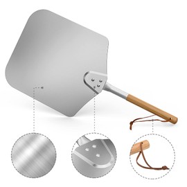 Onlyfire 28" Long Metal Pizza Peel with Wooden Handle for Indoor & Outdoor Grill Oven, 13.5 x 16 inch Pizza Baking Spatula Paddle for Baking Bread Pie
