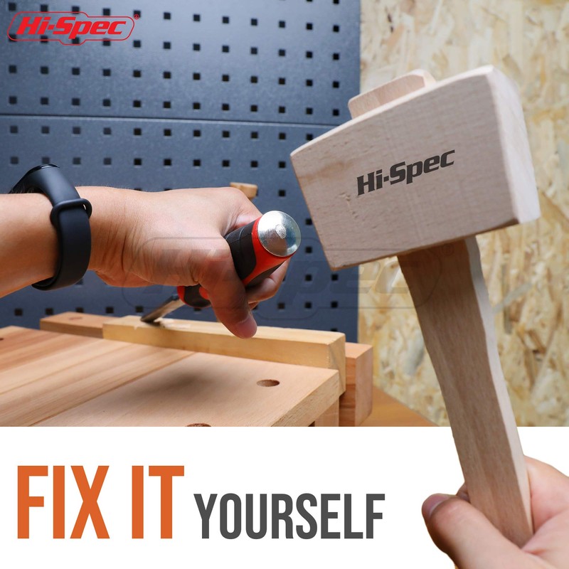 Hi-Spec Wood Chisel Set with Wooden Hammer, Comprehensive Set with