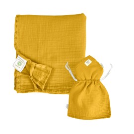 Mababu Muslin Cloth Baby | Made of Soft Cotton | 5 in 1 Functions as Swaddling Cloth Muslin Cloth Nursing Cloth | For Boys and Girls | Soft Comforter as a Gift for Birth, Yellow