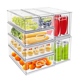 MineSign 7 pack Stackable Refrigerator Organizer Bins Pull-Out Drawers for Fruit and Veggies Storage Organizer for Fridge Clear Drawer Containers with Handle Divided Organization for Produce Saver
