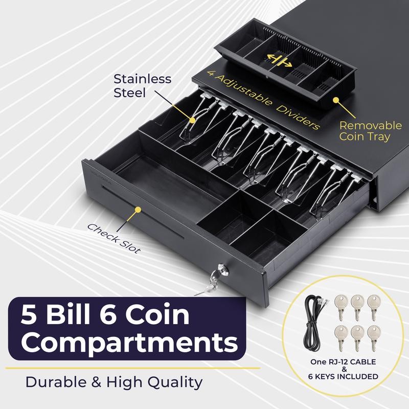 Volcora 16'' Cash Register Drawer w/ 5 Bill 6 Coin
