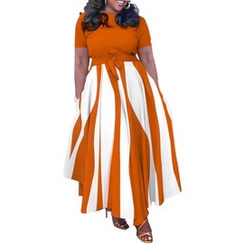 BFFBABY Plus Size Dress A Line Dresses for Women Summer Long Dresses with Sleeve Casual Belted