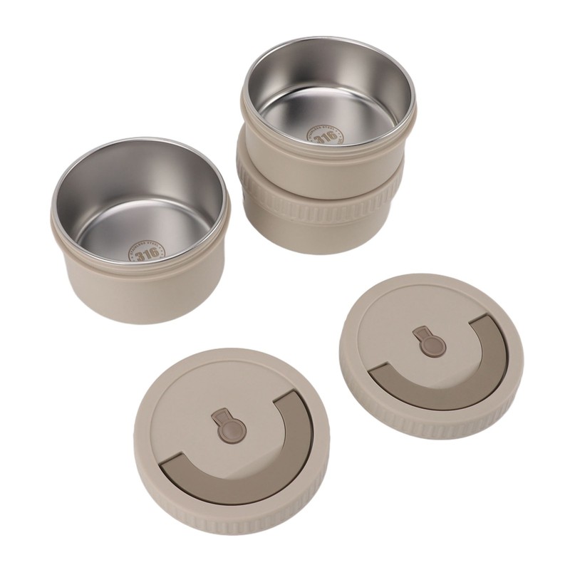 Insulated Food Container Beige 316 Stainless Steel Round Sealed Leak