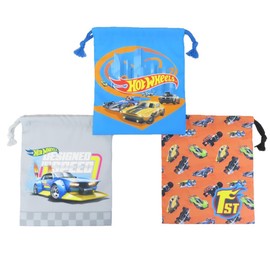 Takanami Create Drawstring Bag, Set of 3, Hot Wheels, Blue, Gray, Orange, 129755, Kindergarten, School, Learning