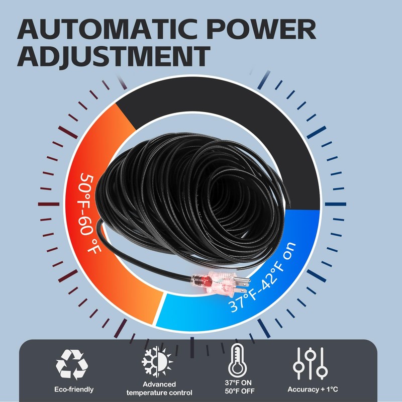 JDZKOMKE 100FT（3FT-200FT）Pipe Heating Cable for Pipe Freeze Protection, Heat Cable
