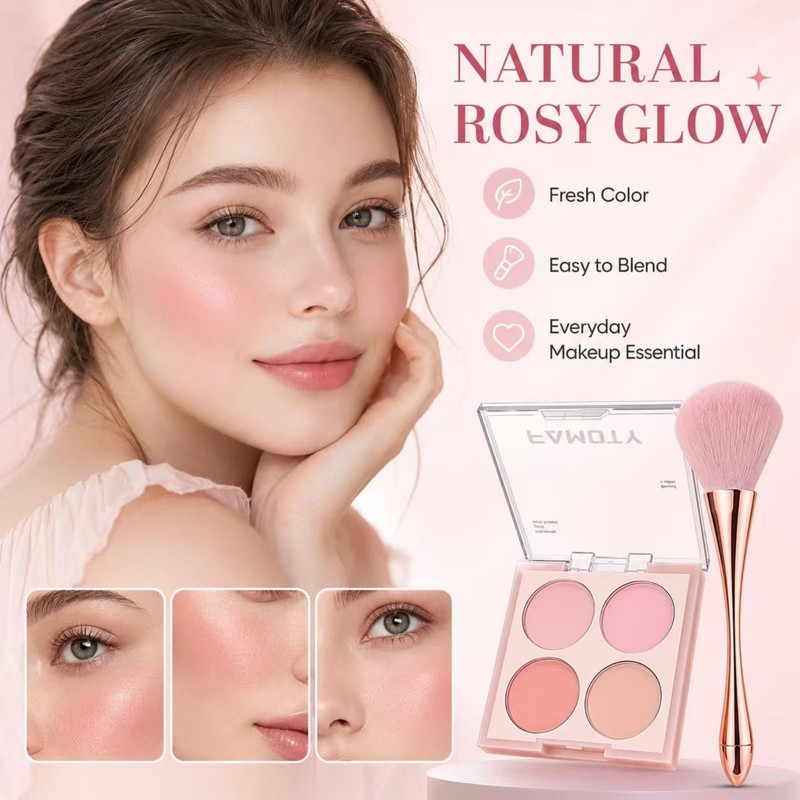 4 Color Blush Palette with Brusher Set for Cheeks(#02)