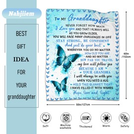 to My Granddaughter Gifts from Grandma Throw Blankets, Gifts for Granddaughter Birthday Graduation Gifts Idea, Granddaughter Butterfly Flannel Soft Blanket Throw 50"x60"