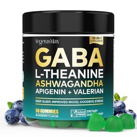 GABA L-Theanine Gummies, Sugar-Free Calm Gummies with L-Theanine, Ashwagandha,Valerian Root,Magnesium  Support Sleep,Stress Relief  Relaxation  GABA  