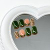 Green Press on Nails Short Square French Tip Petite Fake