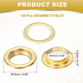PATIKIL 10mm/3/8" Metal Eyelets, 150 Pcs Eyelets and Grommets Kit Leather Grommet Eyelet Tool for Fabric Shoes Clothes Curtains Belt DIY Project, Gold