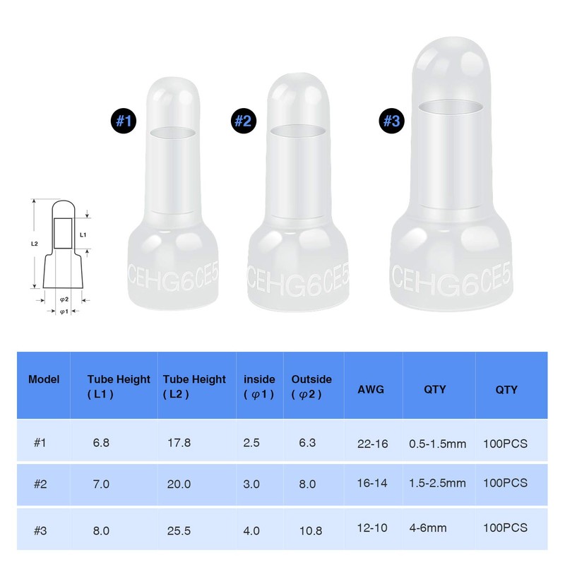 Nilight - 50036R Closed End Crimp Terminal 300 pcs 22-16/16-14/12-10