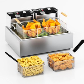 Electric Deep Fryer 22.6L/24QT Stainless Steel Large Capacity Commercial Fryer with Basket, 3400W 110V Countertop Deep Fryer for Home Kitchen and Restaurant Use withTemperature Control