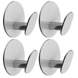 Bntuk Adhesive Towel Hooks, 4 Pack Towel Hooks Wall Hooks for Bathroom, Robes Coat Hooks for Hanging, (Brushed Nickel, Stainless Steel)