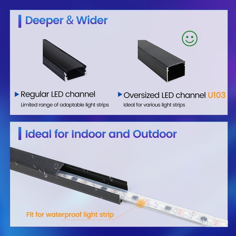 Muzata 10Pack 3.3FT/1M Plus-Size LED Channel System for Waterproof LED