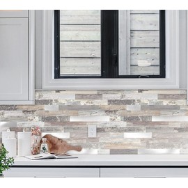 Yipscazo 2026 New Upgrade Peel and Stick Wood Metal Tile Backsplash, Stick on Tiles for Backsplash Kitchen, Bathroom (10 Sheets, Light Wood)