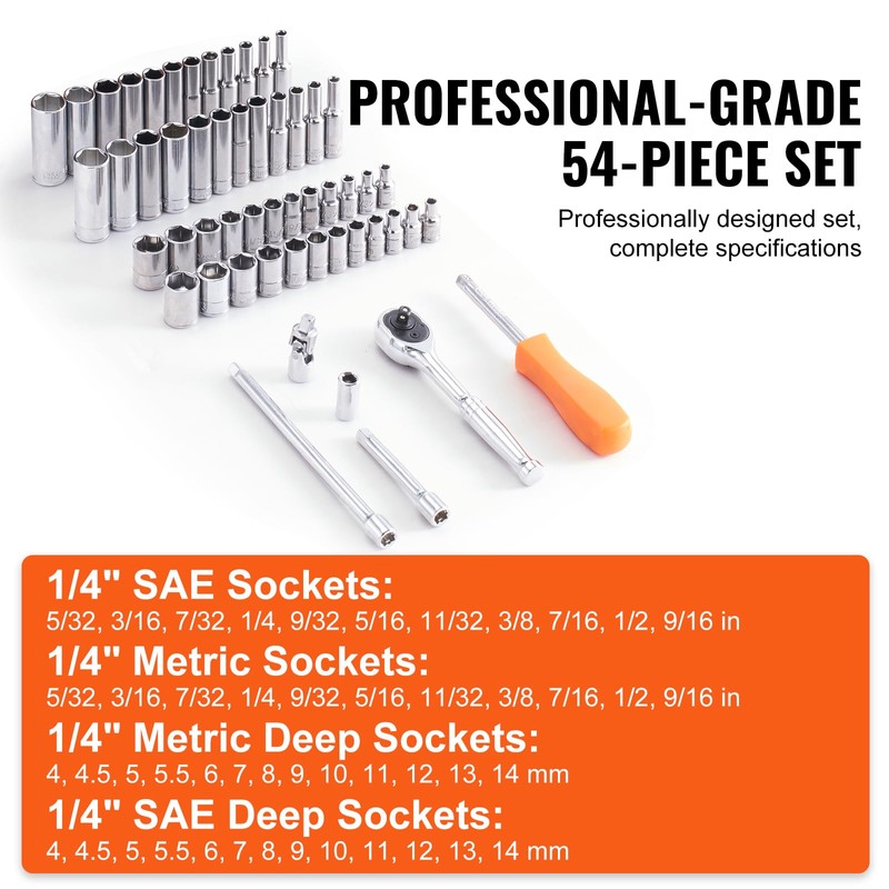 VEVOR Socket Set, 1/4 Inch Drive Socket and Ratchet Set,