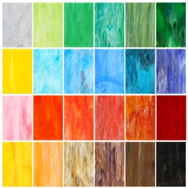 Treela 24 Pcs Vibrant Stained Glass Sheets 4 x 6 Inch Stained Glass Supplies Mosaic Tiles for Craft Projects Variety Mosaic Art Mixed Color Iridescent DIY Home Decor(Colorful)