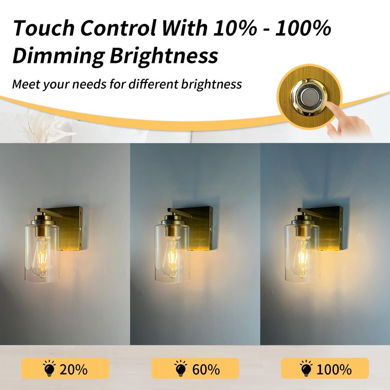 ThyFenno Dimmable Battery Operated Wall Sconce Set of 2, Rechargeable