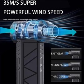 130000 RPM Mini Turbo Jet Fan Air Blower Compressed Air Duster with 3-Speed Overclocking Mode for Snow Removal Car Cleaning Keyboard PC Pet Drying Rechargeable Two 2500mAh batteries Electric Duster