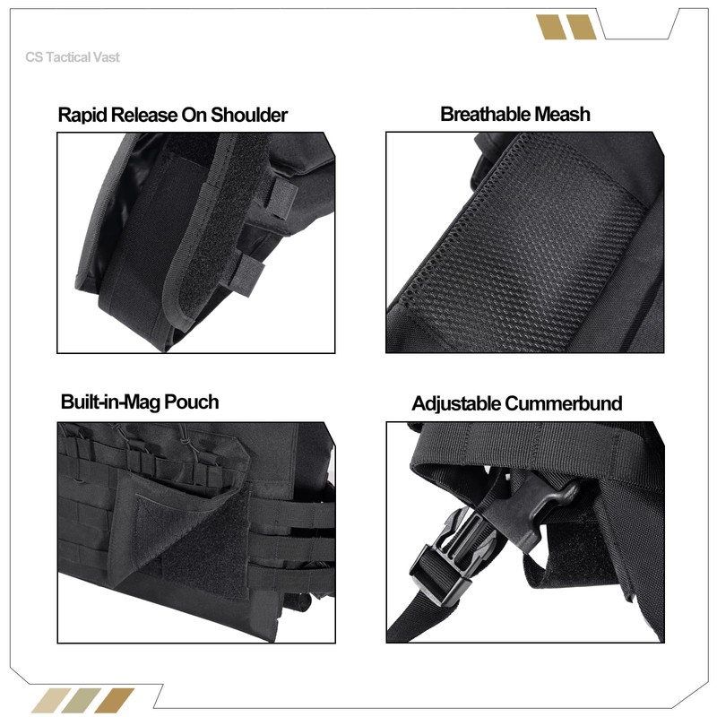 KUIEDIS Tactical Outdoors Vest,Lightweight Airsoft Vest,Adjustable Breathable Paintball Police BattleVest