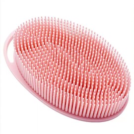 Pink Exfoliating Body Scrubber and Shower Brush - Soft Silicone Loofah for Kids and Adults - All Skin Types