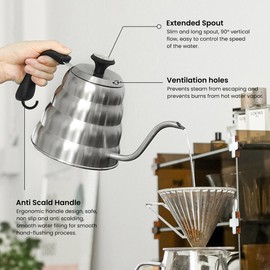 LOCADENCE Pour Over Coffee Kettle, Large Capacity Stainless Steel Gooseneck Kettle Teapot, Stovetop Tea Kettle with Ergonomic Handle with Thermometer for Gas Electric, Induction Stove Top (1.2L)
