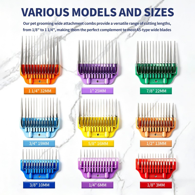 5-Piece Clipper Guard Comb for Wide A5 Blade, Compatible with