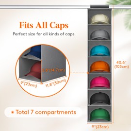 Lifewit 7 Compartments Hat Organizer for Baseball Caps, 2 Pack Hat Rack Hanging Storage Organizer, Non-Woven Fabric Display Shelf Holds Up to 40 Hats, Cap Holder Hanger for Closet, Bedroom, Grey