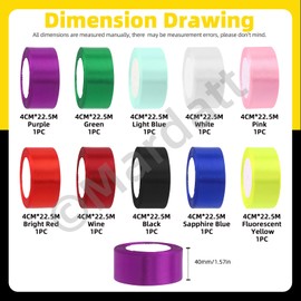 Mardatt 10 Rolls Satin Ribbon Set, 1-1/2" x 25 Yards Fabric Ribbon Double Face Satin Ribbon Single Face Polyester Satin Ribbon Gift Wrapping for Bouquet Wedding Birthday Decoration