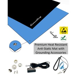 Groundhug by Scientific Americas - ESD Anti Static Mat - Soldering Mat with Anti Static Wrist Strap & Dual Common Point Grounding Cable - Heat Resistant, Dual Layer Rubber - 2' x 3', Blue