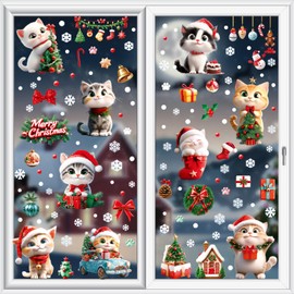 9 Sheets 156Pcs Christmas Decorations Window Clings, Large 3D Lucky Cat Window Stickers for Christmas Holiday Theme Decoration, Double Sided DIY Reusable Static Decal Stickers, SKJD2340