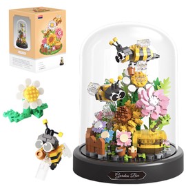 HSONLINE Insect Flowers Collection Building Set with Dust Cover, Animals Flower Plants Bug Botanical Set for Nature Decor, STEM Mini Bricks Birthday Gift for 12+ Women Boys Girls(Bee)