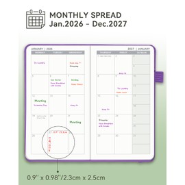 Pocket Monthly Planner 2026-2027 by YihurKis - 2 Year Pocket Monthly Calendar (Jan.2026 - Dec.2027), 4 Page Per Month with Expense Pages 3.5" x 6", Leather Hard Cover, 100GSM Thick Paper - Pink