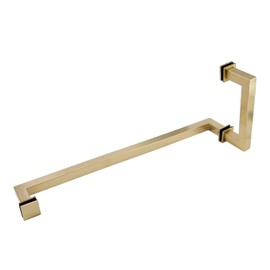 Top Hardware Stainless Steel 304 Round/Square 6"" Shower Door Pull Handle 18"" Towel Bar Combination, Satin Gold Finish, Square (6"" + 18""), SSST457SG