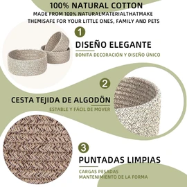 Juego de cestas de almacenamiento redondo de 3 piezas,canastas tejidas de cuerda de algodón natural para organizar Cesta pequeña para Montessori,guardería de bebé,Cesta de juguetes para perros y gatos
