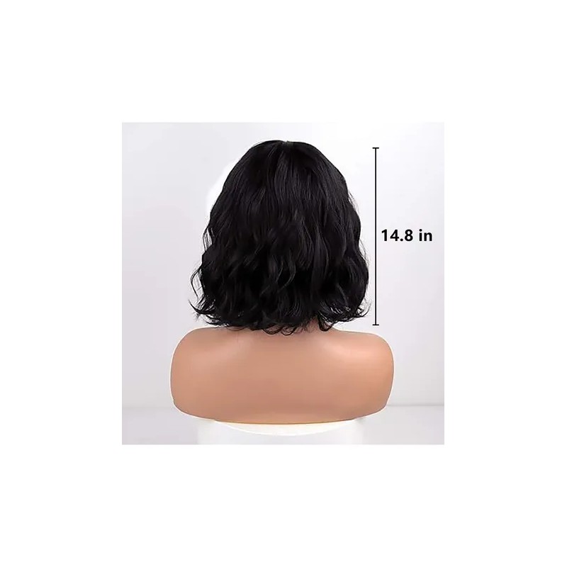 Pelucas Para Mujer Ondulada Corto Pelo Negra Cabello Natural
