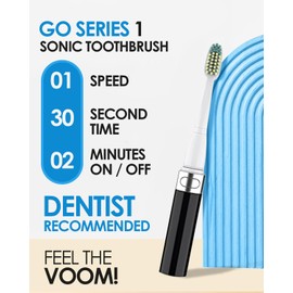 Voom Sonic Go 1 Series Travel Electric Toothbrush | Travel Toothbrushes - Battery Operated Toothbrush for Adults & Kids, Dentist Recommended Toothbrush, Portable w/ 2 Minute Timer (Black)