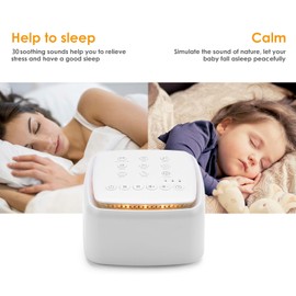 Sound Machine White Noise Machine with 30 Soothing Sounds and Night Lights with Memory Function 15 Levels of Volume and 3 Sleep Timer Powered by AC or USB for Sleeping Relaxation (White)