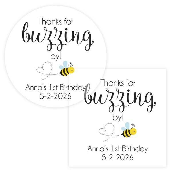 Thanks For Buzzing By! Birthday Thank You Sticker | Clear