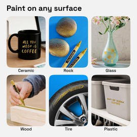 ARTISTRO 2 Gold Permanent Marker - Waterproof Markers for Tire, Fabric, Rocks, Glass, Ceramic, Wood, Paper - Oil Based Paint Pens - Medium Tip 3mm
