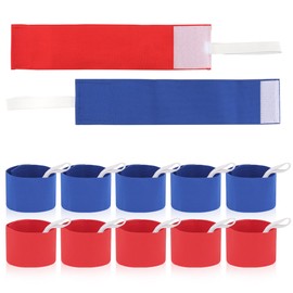 Vipuikos Pack of 12 Captain's Armband Adults, Adjustable Football Armband for Children, Elastic Captain's Bracelets with Lanyard, Team Bracelets Blue and Red, for Volleyball, Basketball, Airsoft - L