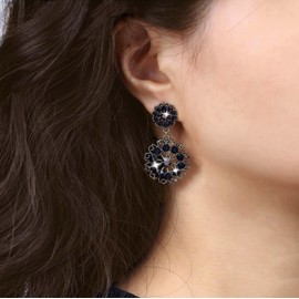 Atentuyi Boho Sapphire Sunflower Earrings Silver Blue Crystal Flower Drop Earrings Double Round Filigree Disc Earrings Vintage Indian Ethnic Earrings Jewellery for Women and Girls, Crystal