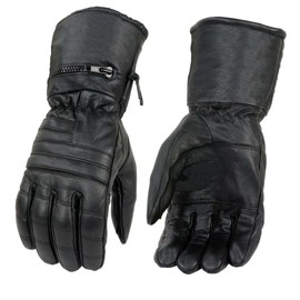 Milwaukee Leather SH230 Men's Black Leather Warm Lining Gauntlet Motorcycle Hand Gloves W/ ‘Rain Mitten and Pull-on Closure’ - Medium